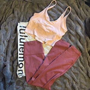 LULULEMON BUNDLE - Pink/mauve top and leggings size 6